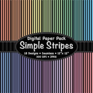 Pacote de papel digital Black Stripes (pequeno) – 18 fundos pretos e pastéis perfeitos para scrapbooking, artesanato e projetos digitais