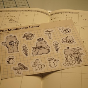 Feuille d'autocollants en washi sur le thème de la grenouille champignon