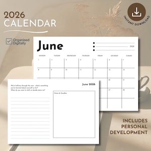 2026 Calendar | 24 page PDF | Monday & Sunday start | Full year calendar | Desk calendar | Wall calendar | 2026 planner | Printable