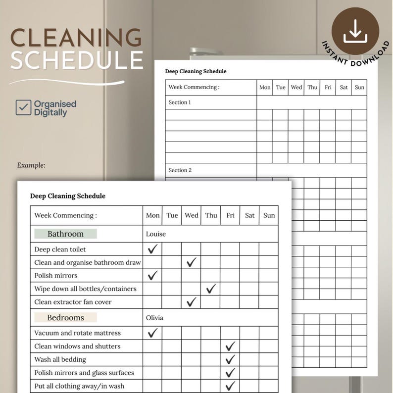 DEEP CLEANING SCHEDULE Printable | Room and Zone Cleaning Checklist ...