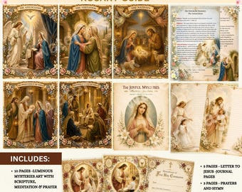Joyful Mysteries Rosary Prayer Kit for Kids | Catholic Printable Reflection Activity | First Communion Bundle