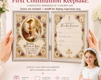 First Communion Keepsake Printable, Eucharistic Bread of Life, Burgundy Floral, Fill-In Certificate Download PDF