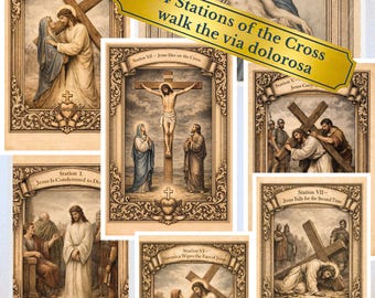 Stations of the Cross Wall Display Set | Catholic Printable Art for Framing | Via Dolorosa Digital Devotional Decor