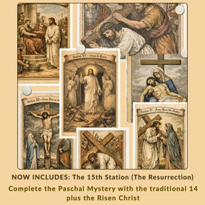 十字架の道行き14箇所の印刷可能なアート、カトリックの四旬節の祈りの大きな印刷物、デジタルダウンロード