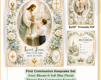 First Holy Communion Keepsake Printable Set | Boy & Girl Communion Memory Pages with Fill-In Certificate | Catholic PDF