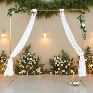 8ft x 8ft Gold Rectangle Wedding Arch Backdrop | Metal Backdrop Stand Frame for Ceremony,Party,Events | Floral Arch Frame | 100 LBS Capacity