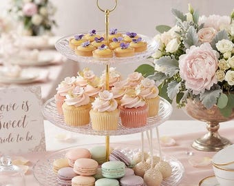 3 Tier Clear Acrylic Cupcake Stand with Gold Handle - 12" Round Dessert Tower Display for Weddings, Birthday Parties, Baby Showers