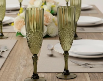 Crystal Cut Plastic Champagne Flutes | Elegant Stemware, Set of 6