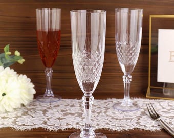 Crystal Cut Plastic Champagne Flutes (Set of 6)
