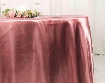 Cinnamon Rose Satin Tablecloth 120" Round: Wedding & Event Linen