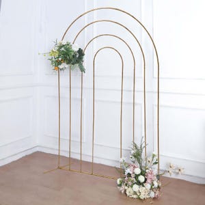 Gold Metal Rainbow Wedding Arch: Floral Backdrop Stand 8Ft
