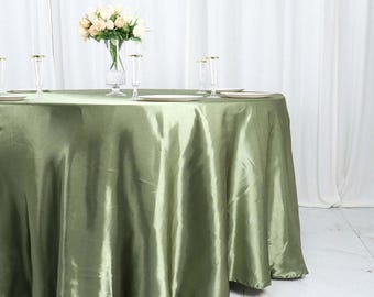 Dusty Sage Satin Tablecloth 120" Round: Wedding & Event Linen