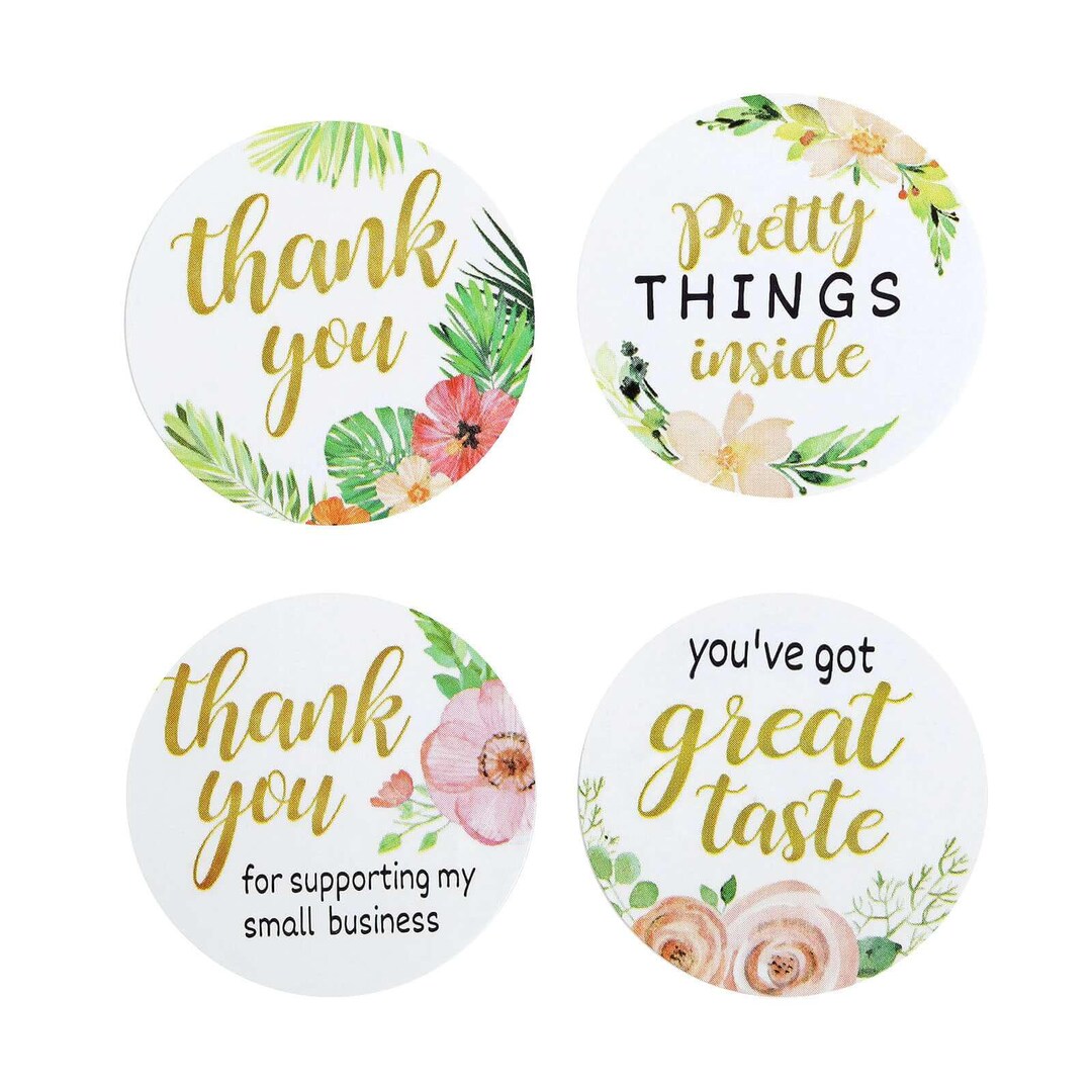 Thank You Stickers Roll: 500 Pink & White Floral Labels for Small ...
