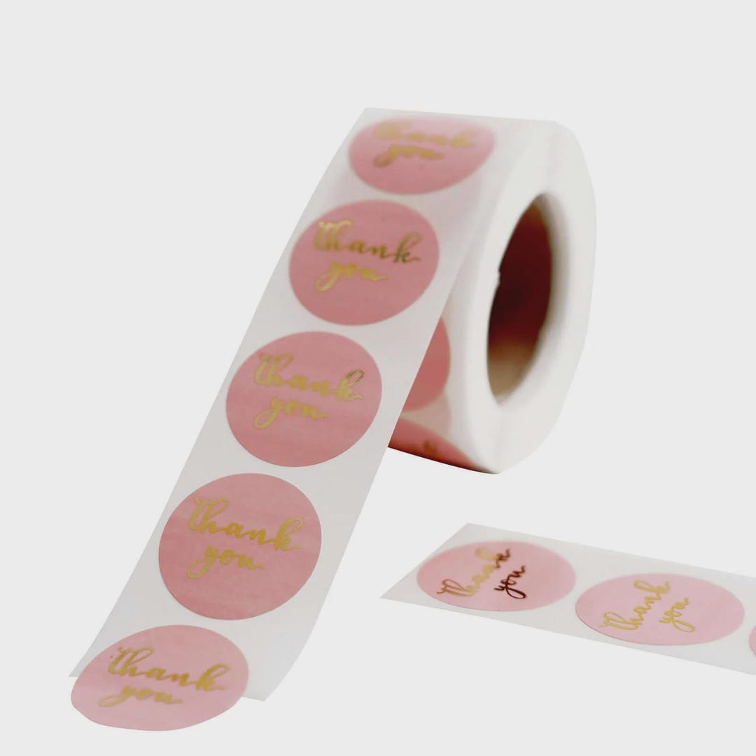 500 Pcs - Thank You Stickers Roll: Pink & Gold Foil, 1.5" Round Labels ...