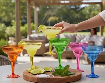 Assorted Color Plastic Margarita Glasses - 12 oz, Set of 48