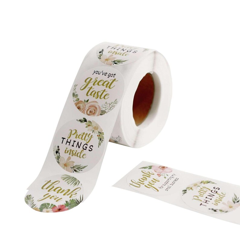 Thank You Stickers Roll: 500 Pink & White Floral Labels for Small ...