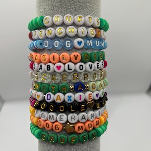 Dog / Cat / Pet / Crufts clay beaded friendship bracelets - personalized gifts. Dog name, initials, breed, dog mum bracelets
