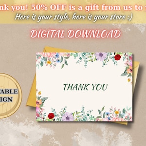 PRINTABLE Thank You Card - Flower Thank You Card - Floral Thank You Card - Printable Card - Thanks Card - Floral Card - Pretty Thank You