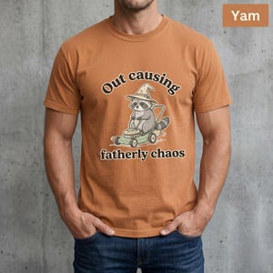 Out Causing Fatherly Chaos Shirt, Funny Raccoon Dad Shirt, Lawn Mower Dad Tee, Comfort Colors 1717, Wizard Raccoon Shirt, Father's Day Gift