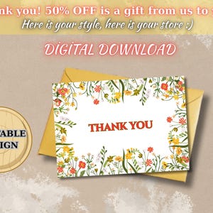 PRINTABLE Thank You Card - Flower Thank You Card - Floral Thank You Card - Printable Card - Thanks Card - Floral Card - Pretty Thank You