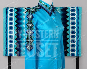 Blue Western Show Shirt with Matching Pad: Women's Horse Riding Apparel