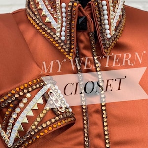Orange Western pleasure Horse Show Shirt, Horsemanship, Women Rail Jacket, Western Show shirt