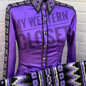 Lila & svart western tävlingströja med matchande vaddering: Damridning Showmanship
