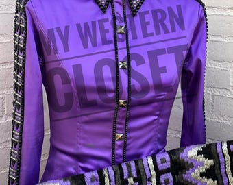 Purple & Black Western Show Shirt with Matching Pad: Women's Horse Riding Showmanship