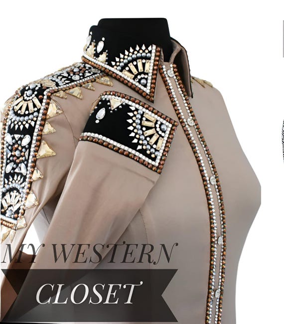 Beige Western Show Shirt: Black Accents, Horsemanship Rail Jacket