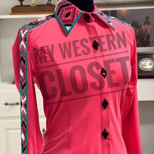 Coral Western pleasure Horse Show Shirt, Horsemanship, Women Rail Jacket, Western Show shirt