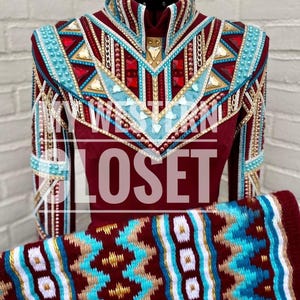 Red with blue Western Show Jacket with Matching Pad: Horse Riding Showmanship