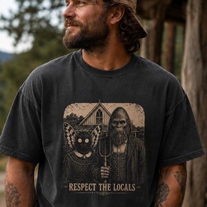 Mothman Shirt, Respect the Locals Shirt, Folklore Tee, Cryptid Graphic Shirt, American Gothic Parody, Comfort Colors Oversized Tee, Crypid