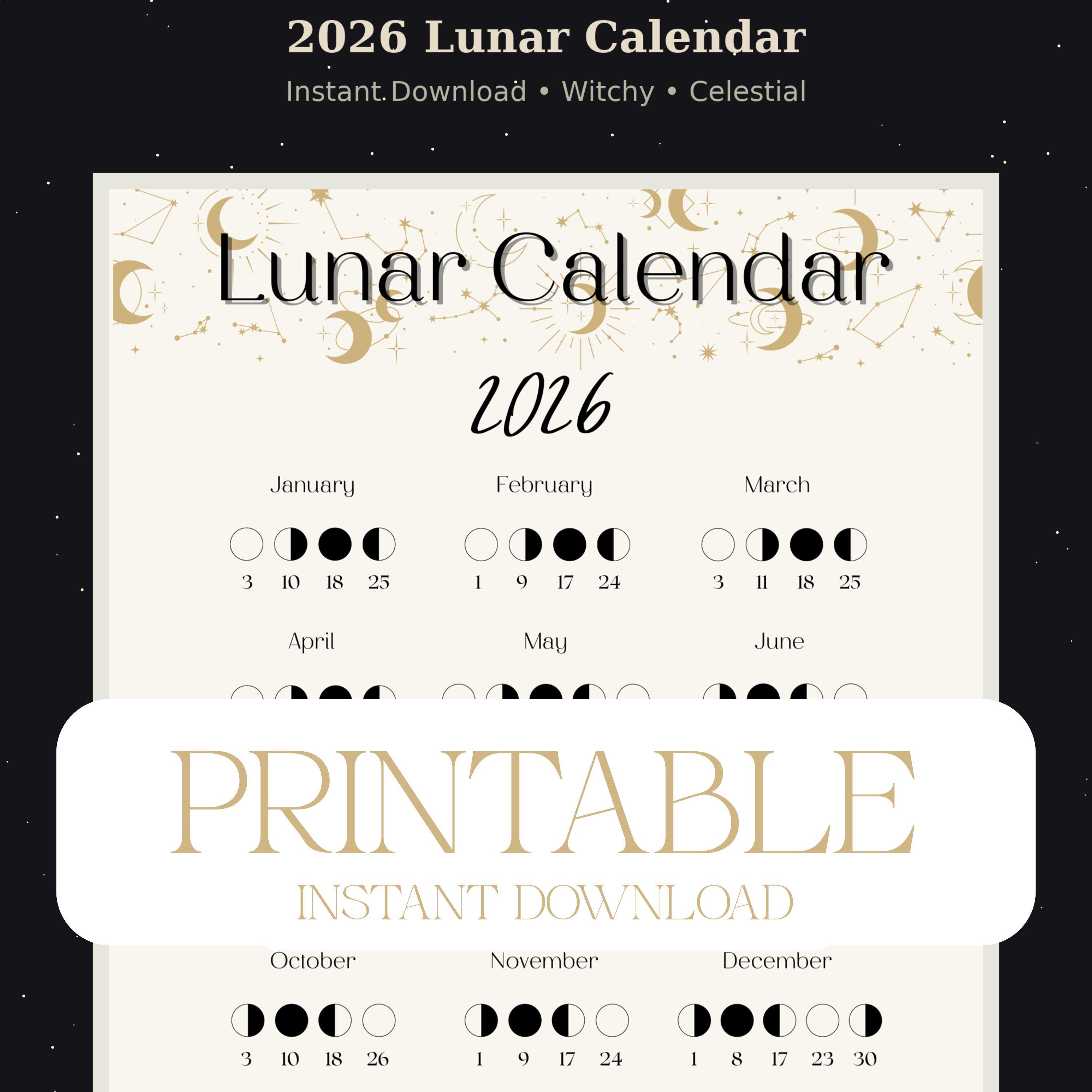2026TYPE-MOONカレンダー 2026 Lunar Calendar Printable, Digital Download Astrology Print