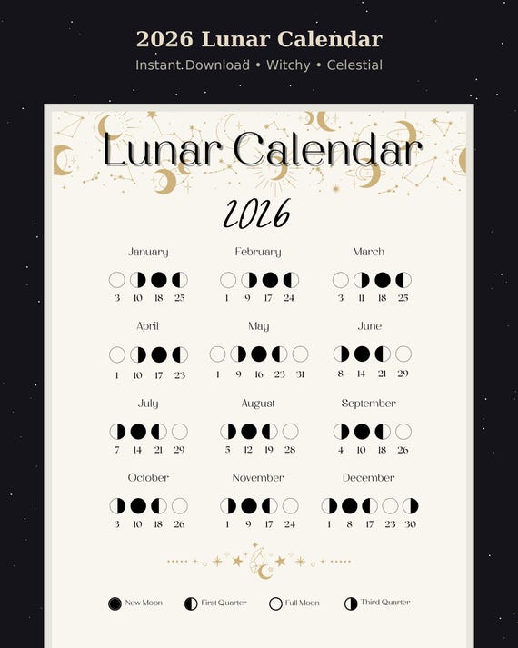 2026TYPE-MOONカレンダー Lunar Calendar Moon Calendar 2026 Lunar Calendar Moon Phases Moon