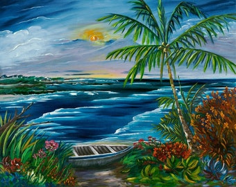 Tropical Hawaiian Painting Giclee named Beached by Artist Theresa