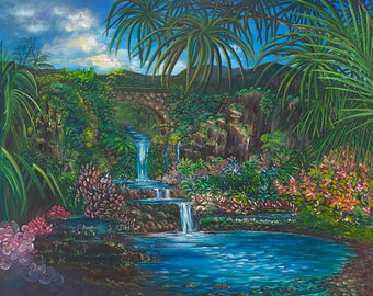 Tropical Hawaiian Painting Giclee named Seven Pools in Paradise by Artist Theresa