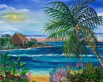Tropical Hawaiian Painting Giclee named The Arrival by Artist Theresa