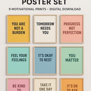 Affirmation Poster Set: Mental Health Prints, Positive Quotes (Digital Download, PDF