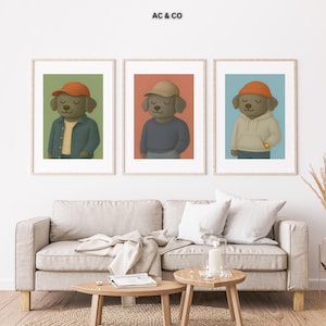 Conjunto de 3 pôsteres de cachorros fofos – pôster digital casual – decoração de parede de animais