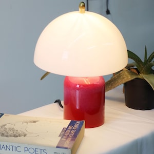 Cherry Glow – Small Handmade Red Ceramic Lamp with White Globe Shade