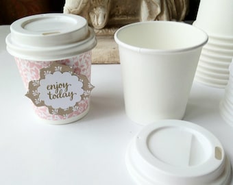 Set of TEN Mini Coffee Cups WITH Lids! Make adorable gifts Food Safe (These come plain for you to decorate)