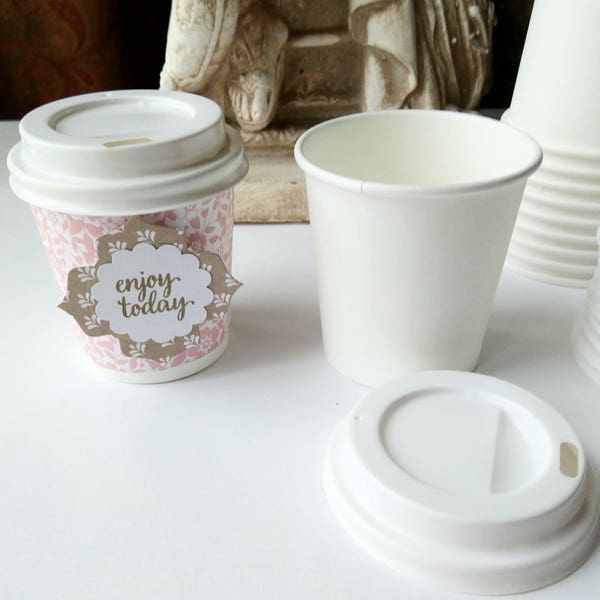 Set of TEN Mini Coffee Cups WITH Lids! Make adorable gifts Food Safe (These come plain for you to decorate)