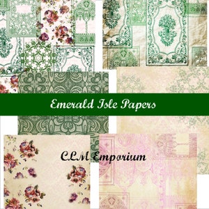 DIGITAL Emerald Isle Papers for Scrapbooking Journals Cards Paper Crafts Celtic  Windows Flowers