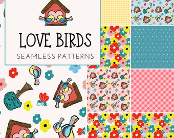 DIGITAL Love Birds SEAMLESS Patterns, 9 Designs