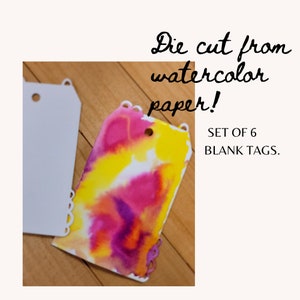 Set of 6 Blank Watercolor Tags with Canson, Art by Marlene, Quirky image 2