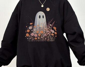 Halloween Ghost Sweatshirt: Floral Wildflower Crewneck