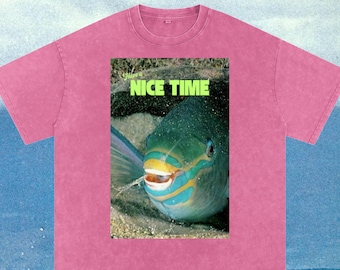 Parrotfish T-Shirt, Vintage Style, 90s Graphic Tee, Streetwear, Pop Culture Throwback Top, Unisex Acid Wash Tee, Gift for Fish Lover