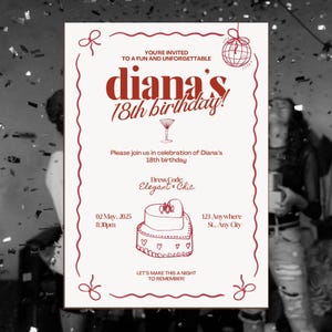 Modelo de convite editável para 18º aniversário, convite para festa de 25, 20 e 30 anos, convite rosa para festa de aniversário, convite divertido para aniversário feminino
