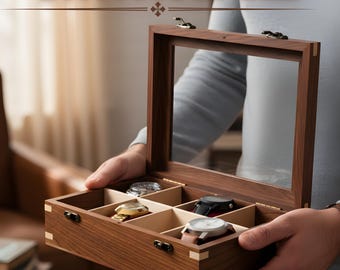 Handmade Solid Wood Watch Box for Men, Wooden Watch Organizer with Glass Top | 1–12 Slot Luxury Jewelry Storage Case