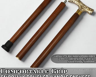 Handgemaakte houten wandelstok | Messing T-greep, 36 inch wandelstok